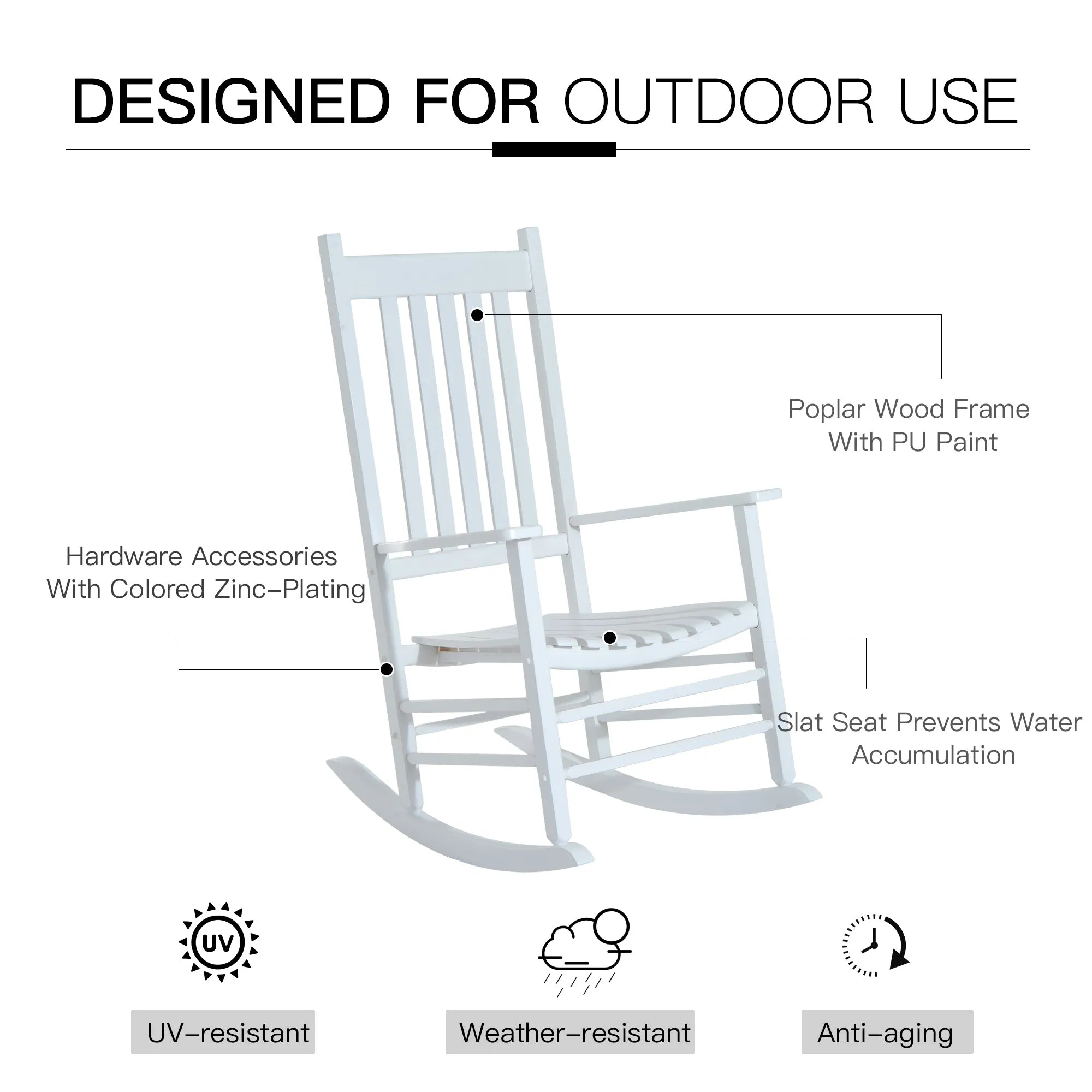 Outdoor Porch Rocking Chair Armchair Wooden Patio Rocker Balcony Deck Garden Seat White