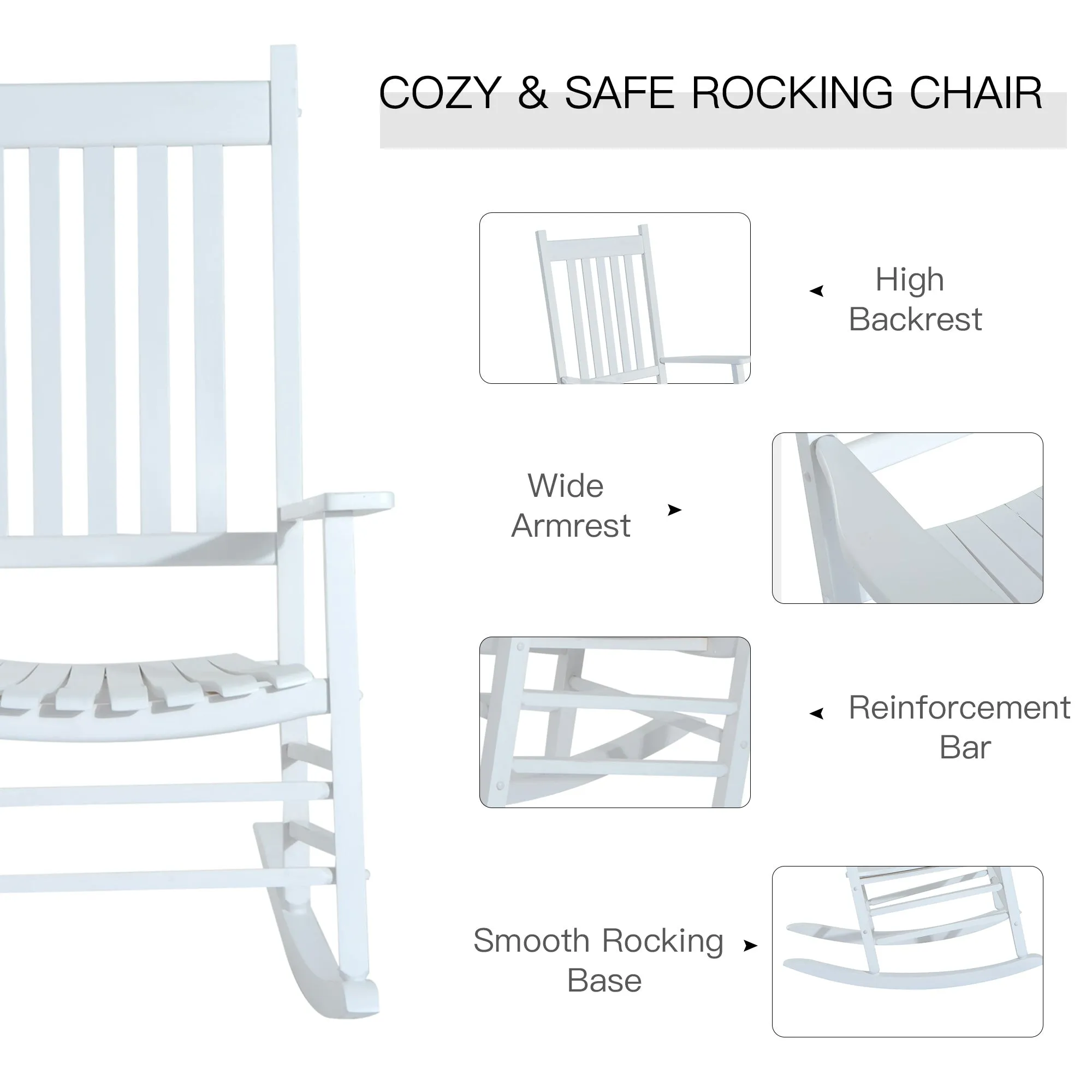 Outdoor Porch Rocking Chair Armchair Wooden Patio Rocker Balcony Deck Garden Seat White