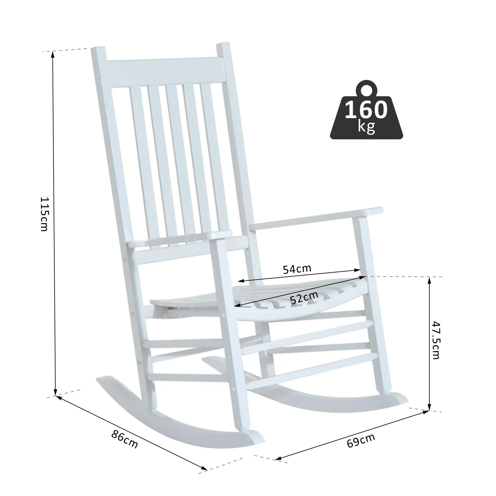 Outdoor Porch Rocking Chair Armchair Wooden Patio Rocker Balcony Deck Garden Seat White