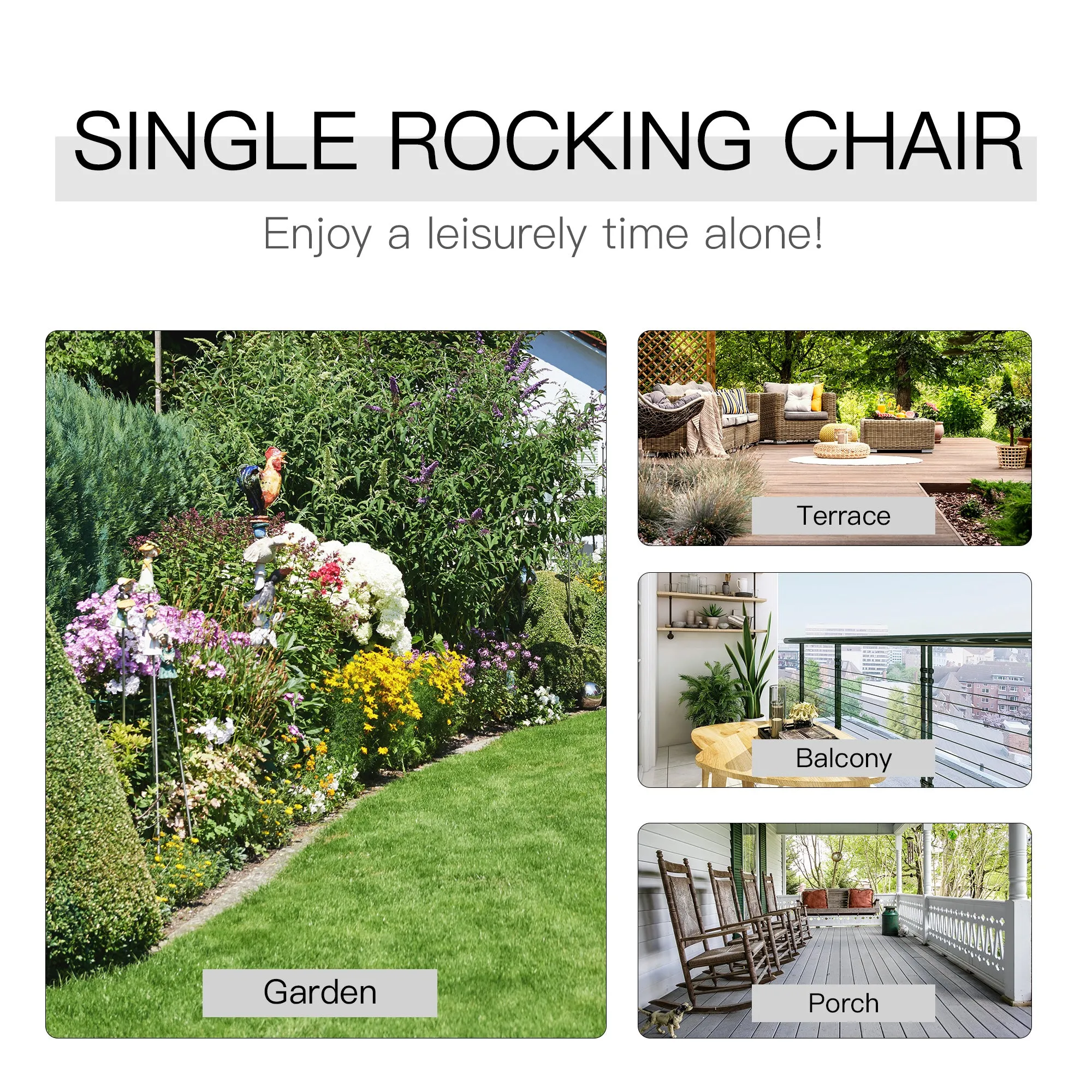 Outdoor Porch Rocking Chair Armchair Wooden Patio Rocker Balcony Deck Garden Seat White