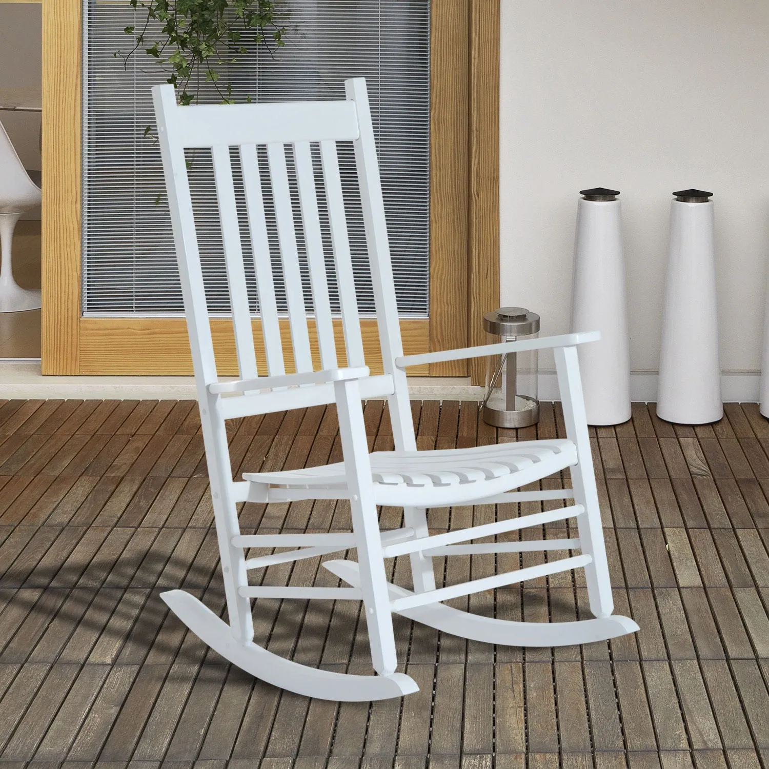 Outdoor Porch Rocking Chair Armchair Wooden Patio Rocker Balcony Deck Garden Seat White