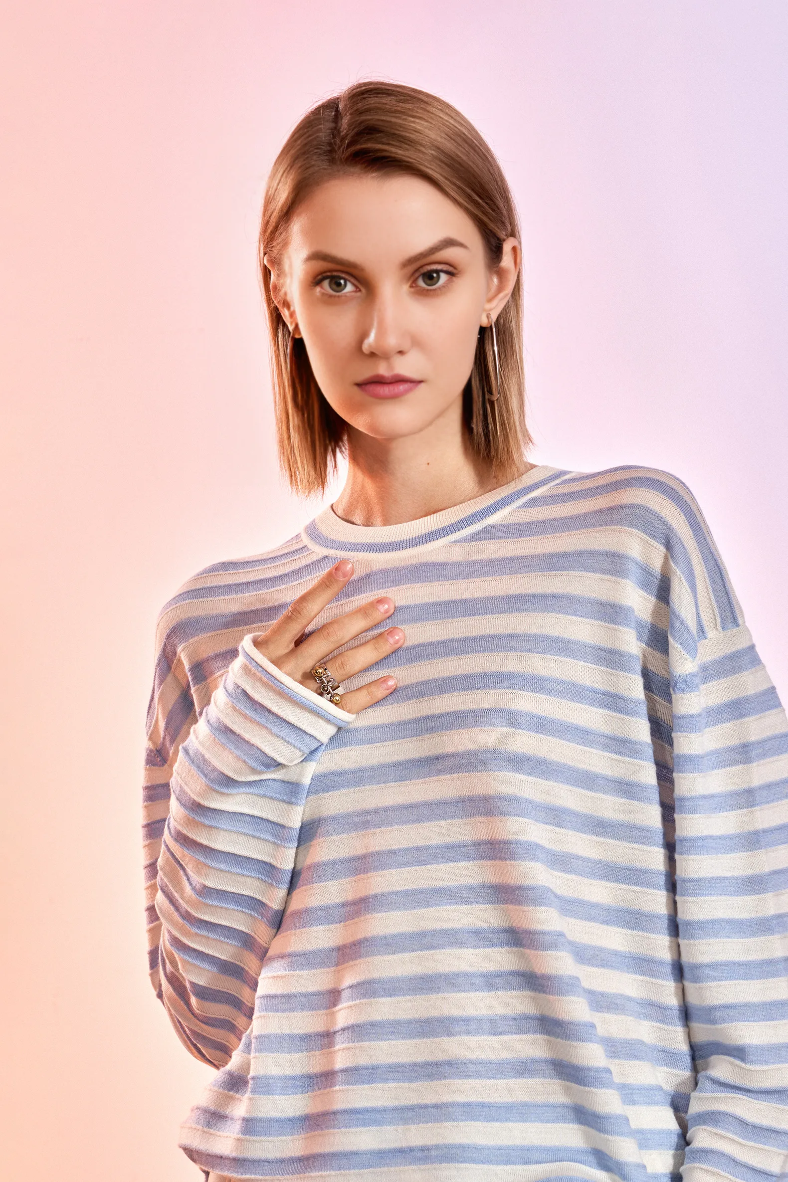 Oversized Long Sleeve Wool Stripe Shirt