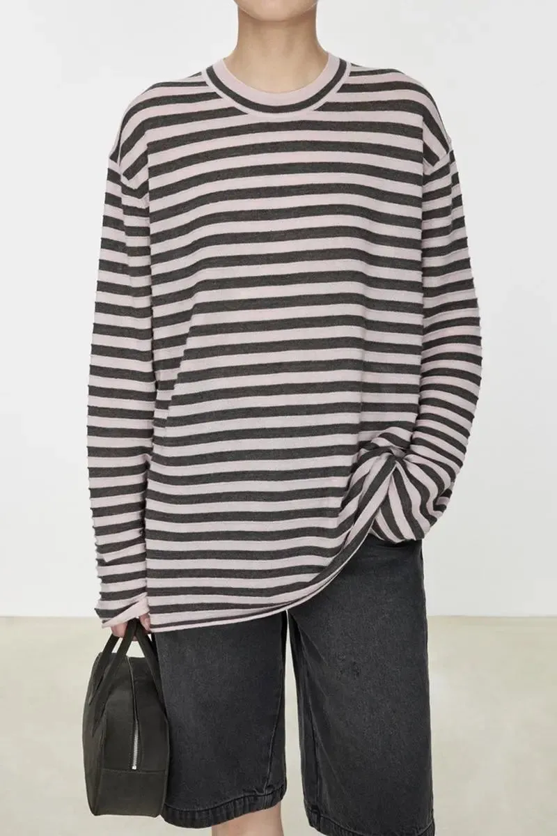 Oversized Long Sleeve Wool Stripe Shirt