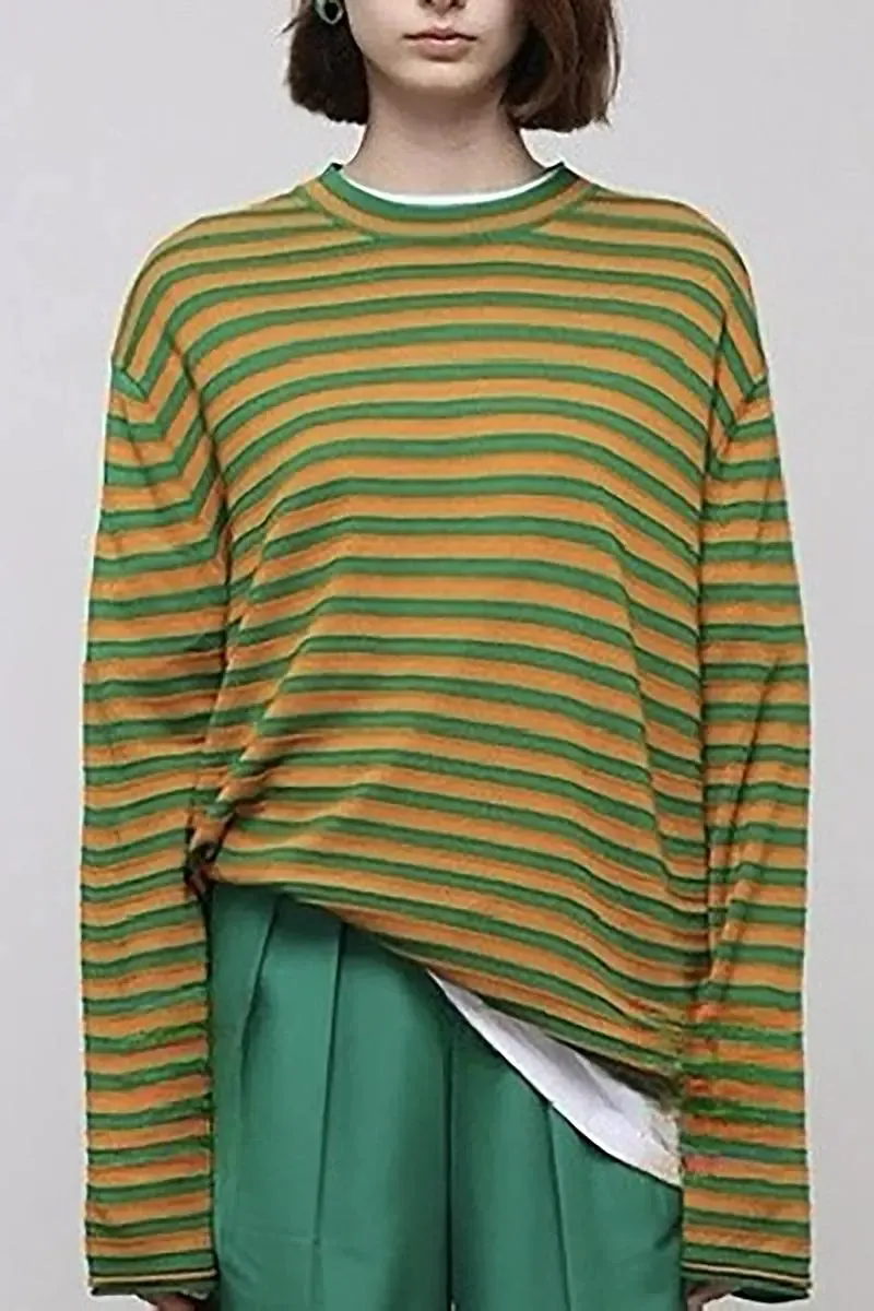 Oversized Long Sleeve Wool Stripe Shirt