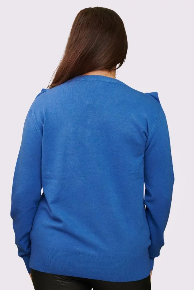 Plain Beaded Ruffle Long Sleeve Knitted Top