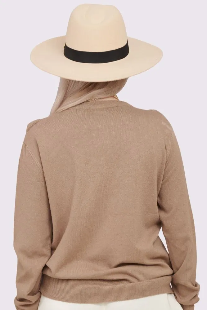 Plain Beaded Ruffle Long Sleeve Knitted Top