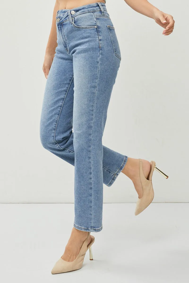 Risen Jeans - High Rise Crossover Straight Jeans - RDP5333