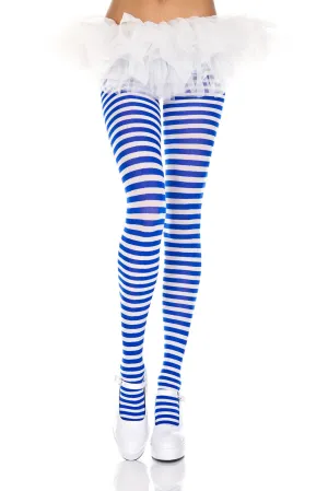 Royal Blue and White Striped Tights