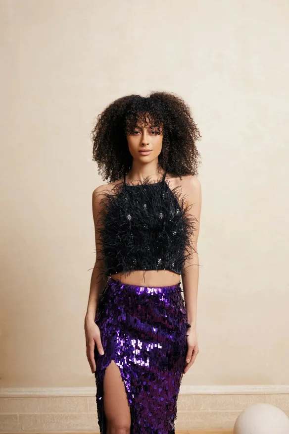 Selena Halter Neck Fur Top