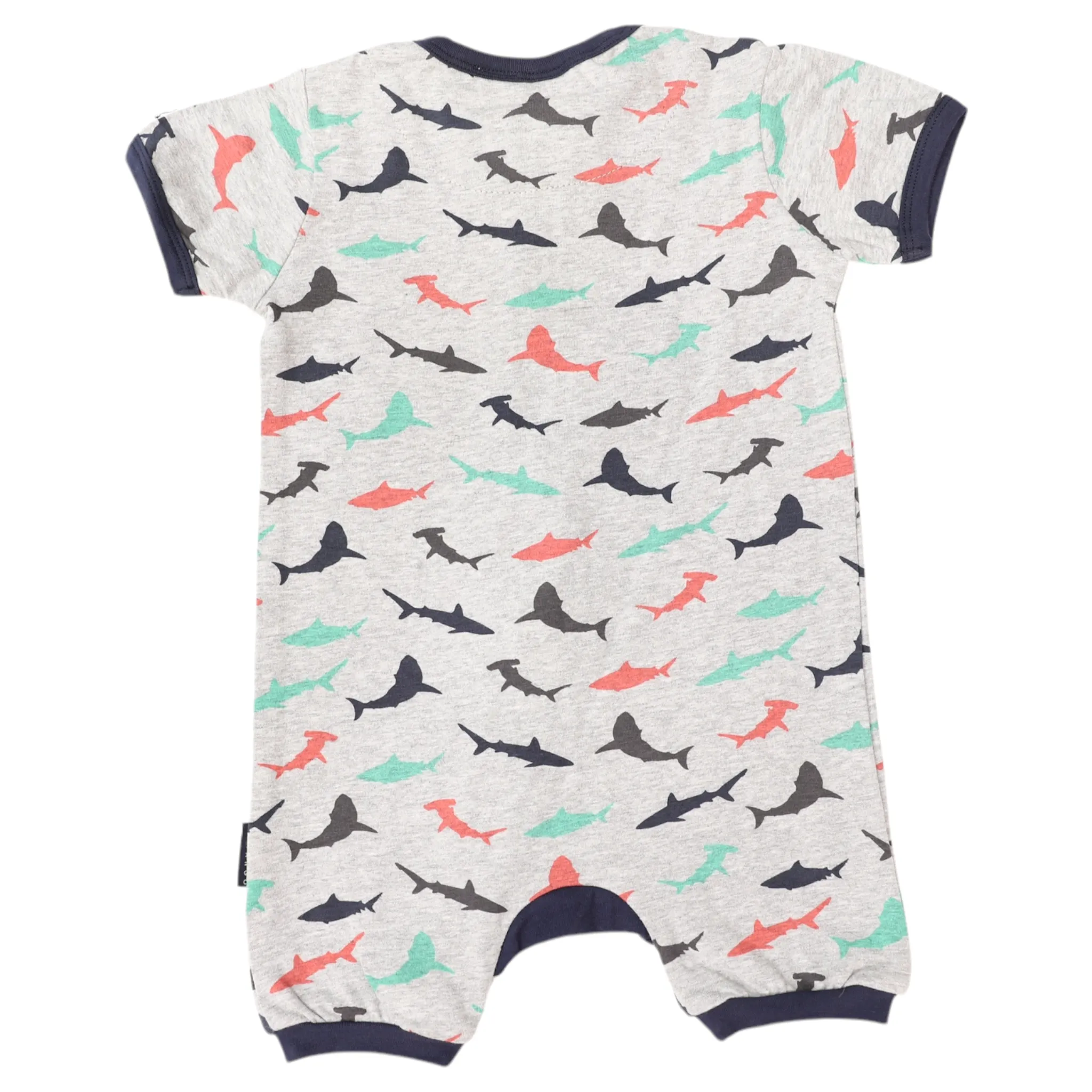 Shark Print Short Sleeve Romper Grey Marle