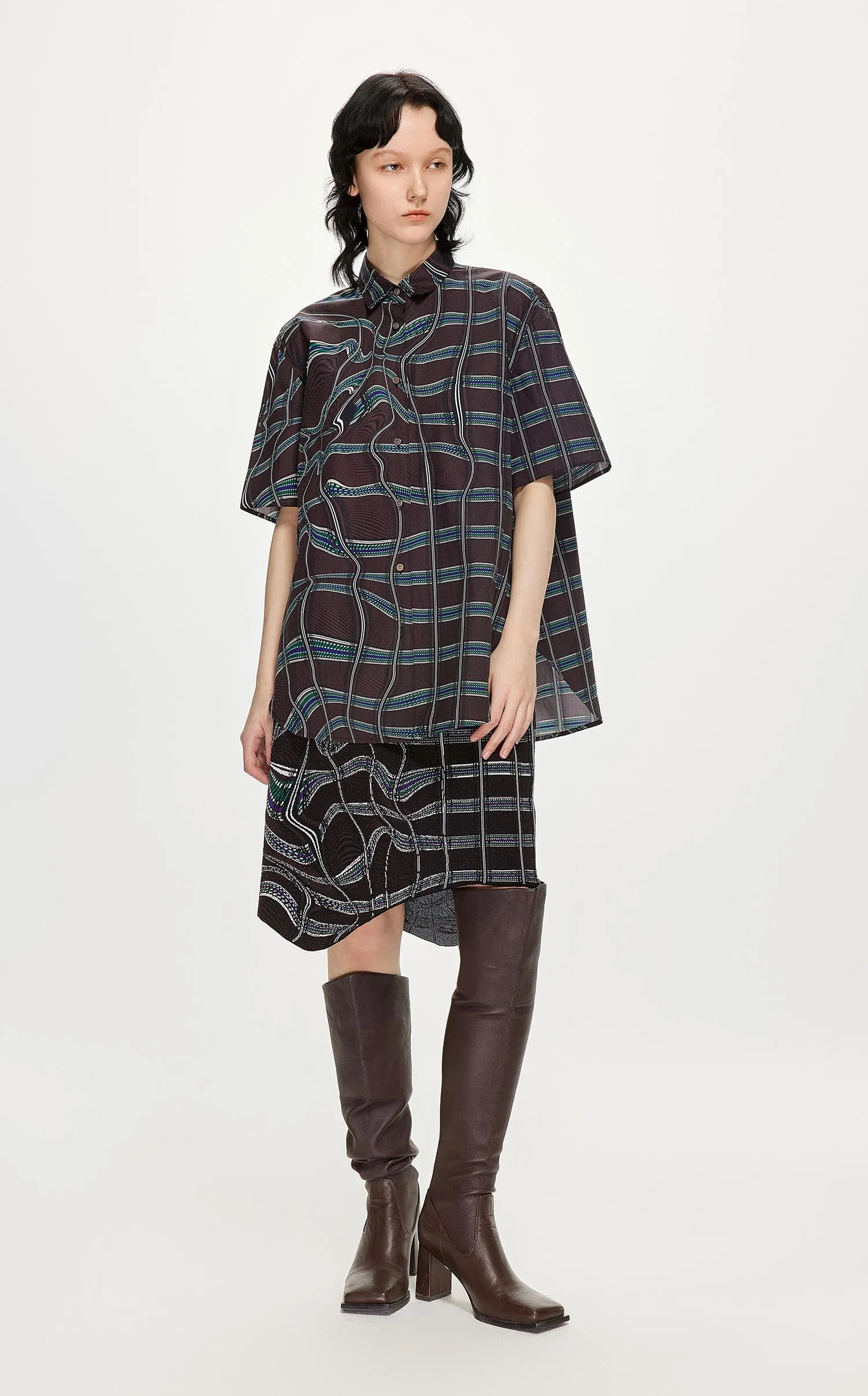Shirt / JNBY Loose Fit Full Print Short Sleeve Shirt (100% Cotton)