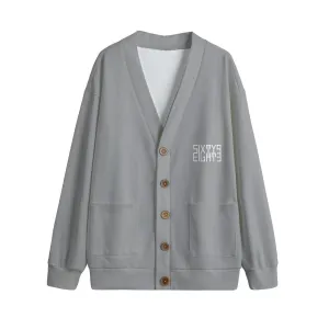 Sixty Eight 93 Logo White Grey Unisex V-Neck Knitted Fleece Cardigan