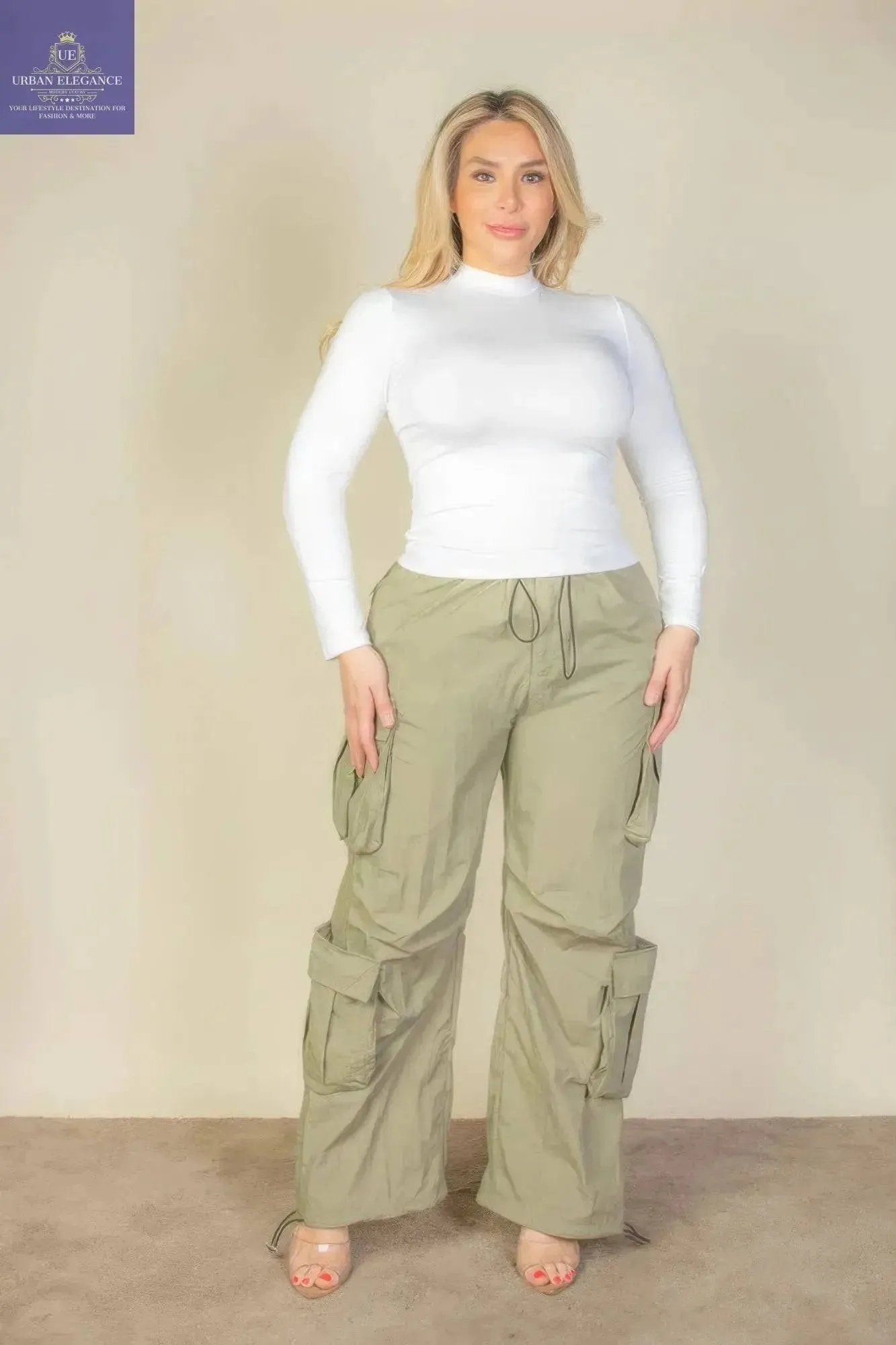 Stylish Plus Size Drawstring Parachute Pants
