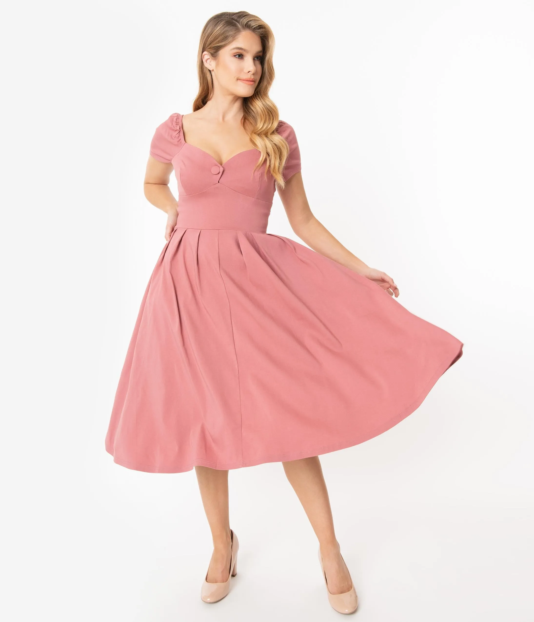 Unique Vintage 1950s Rose Sweetheart Midge Swing Dress