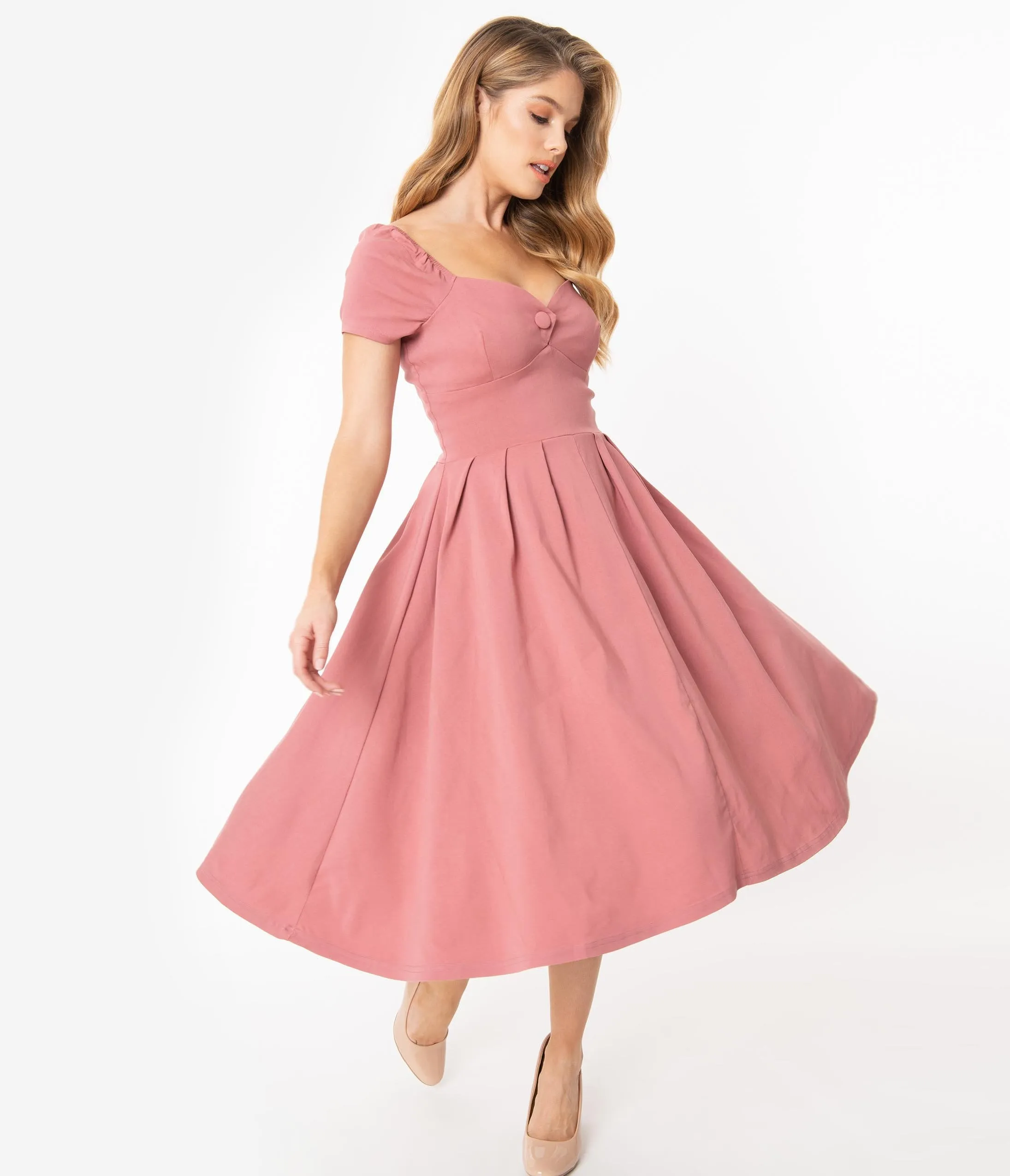 Unique Vintage 1950s Rose Sweetheart Midge Swing Dress