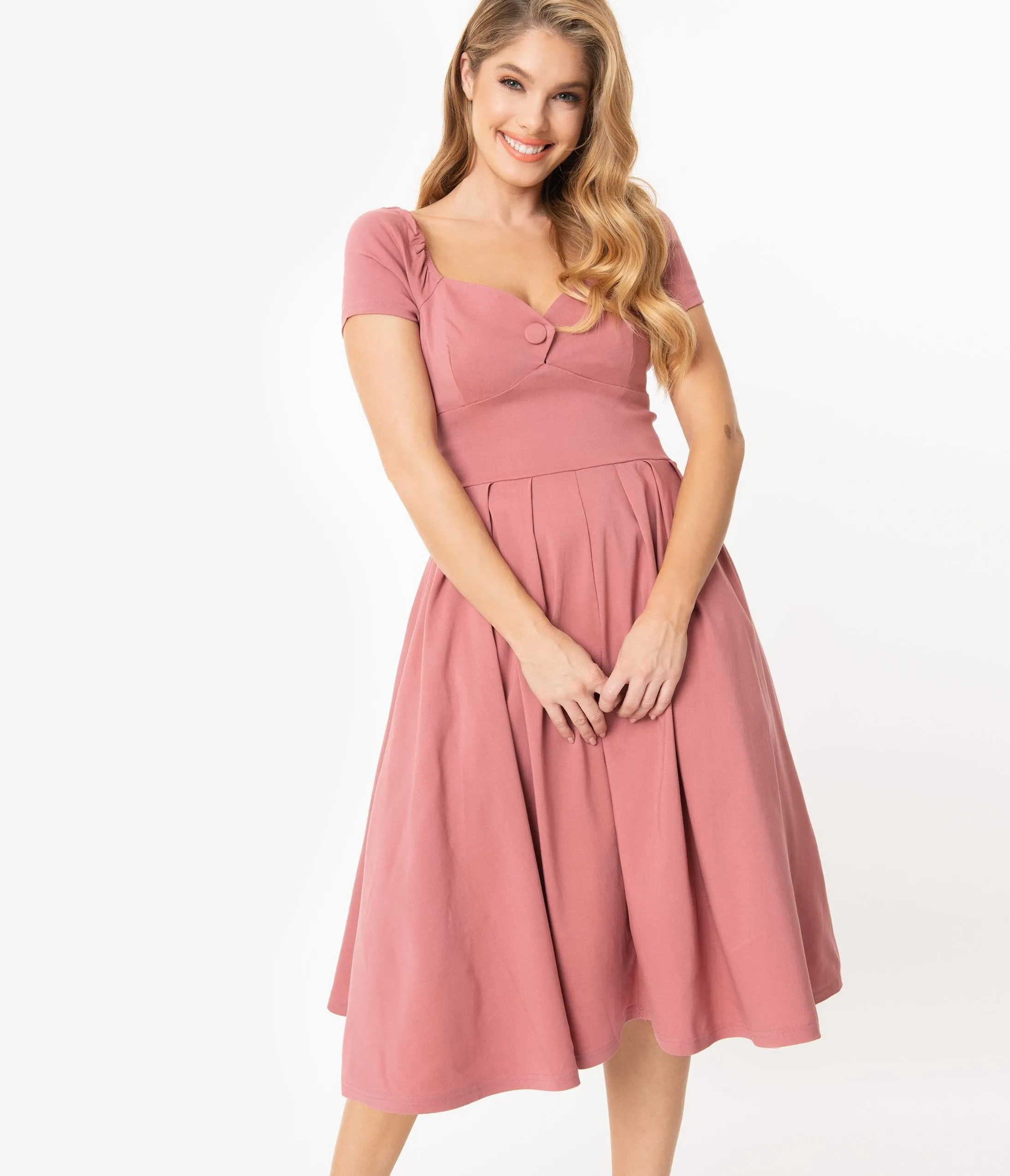 Unique Vintage 1950s Rose Sweetheart Midge Swing Dress