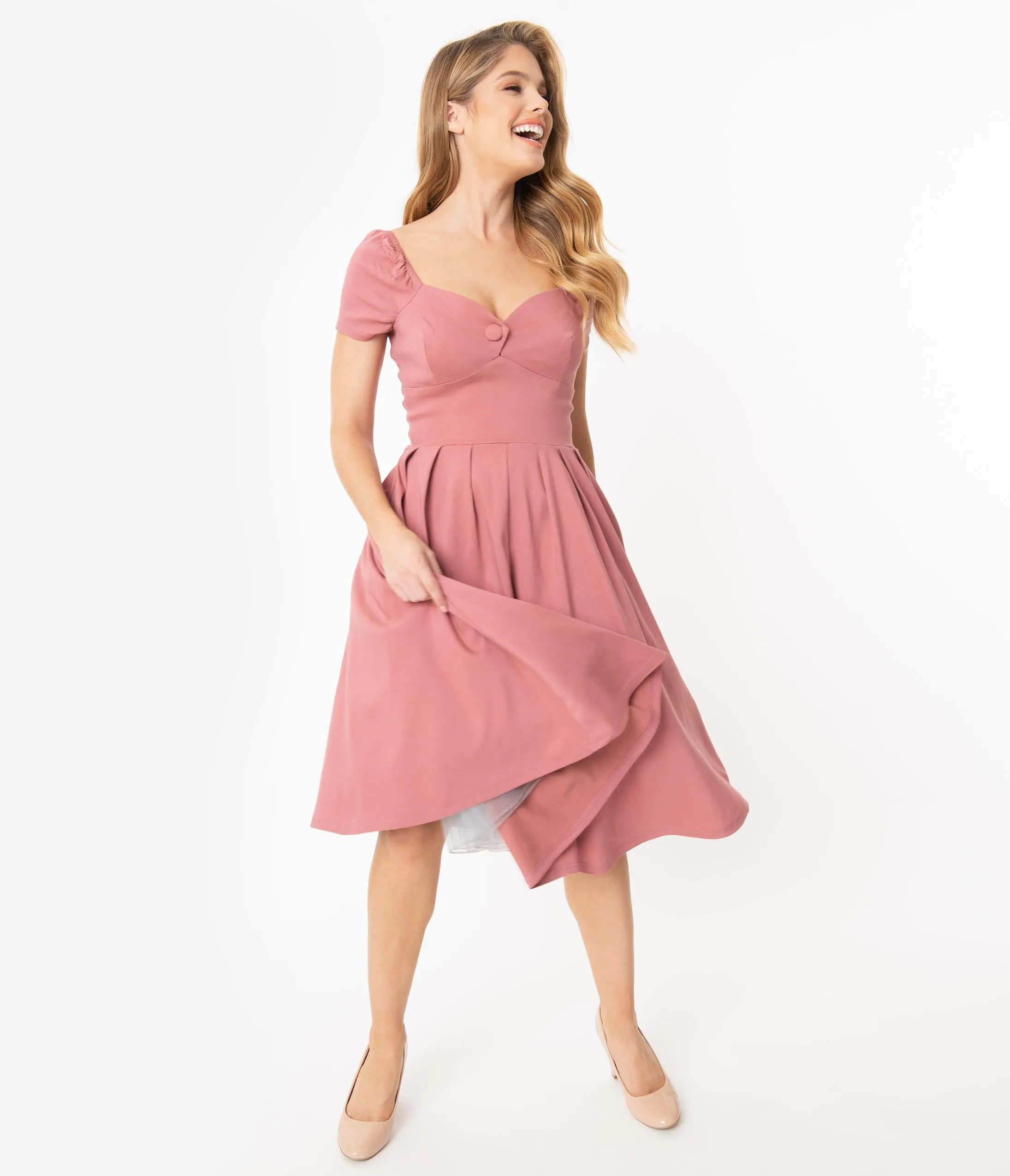 Unique Vintage 1950s Rose Sweetheart Midge Swing Dress
