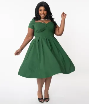 Unique Vintage Plus Size 1950s Green Sweetheart Midge Swing Dress
