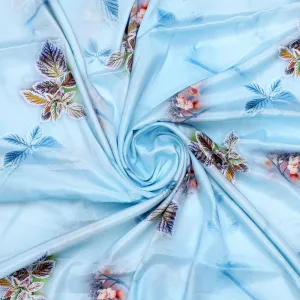 Winter Cool Colour Freezy Leaves Digital Printed Fabric - Silk Crepe