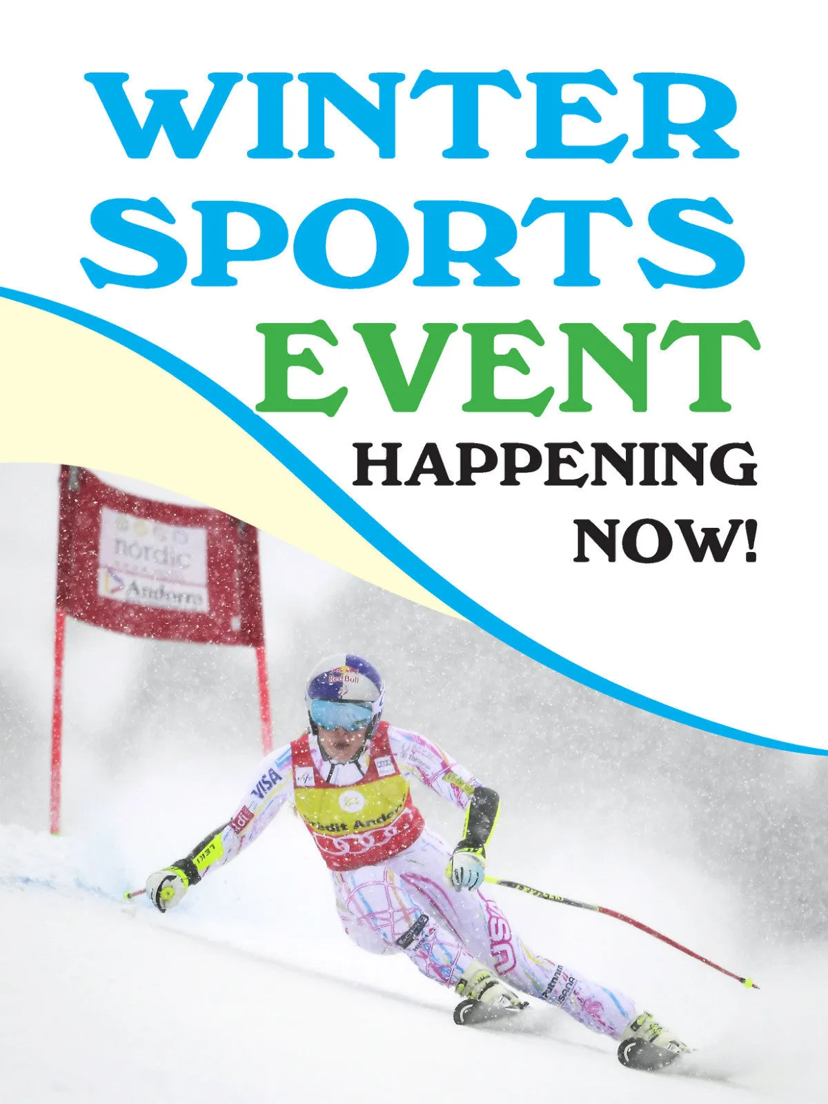 Winter Sports Event Sporting Goods Retail Display Sign, 18"w x 24"h, Full Color