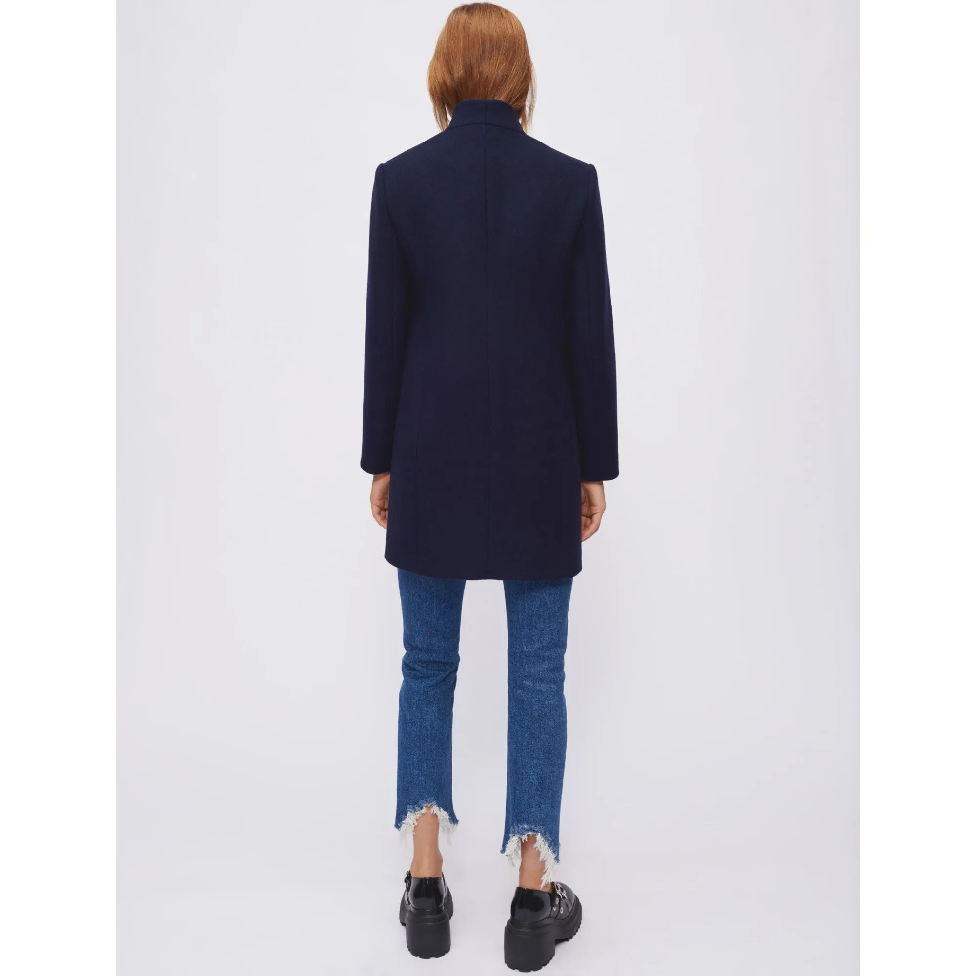 Women Fitted Coat With Horsebit Detail - Navy
