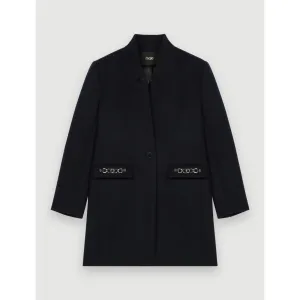 Women Fitted Coat With Horsebit Detail - Navy