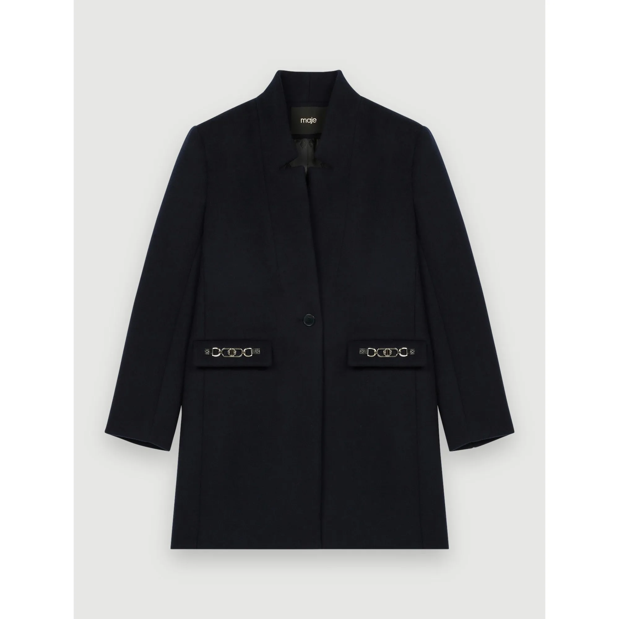 Women Fitted Coat With Horsebit Detail - Navy