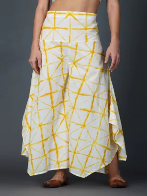 Yellow Shibori Print Assymetrical Pants