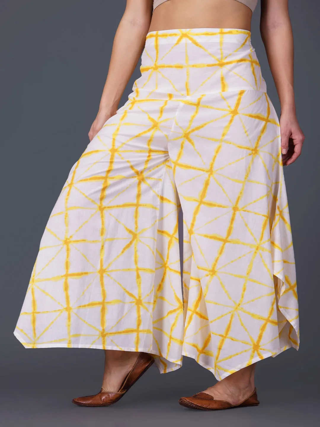 Yellow Shibori Print Assymetrical Pants