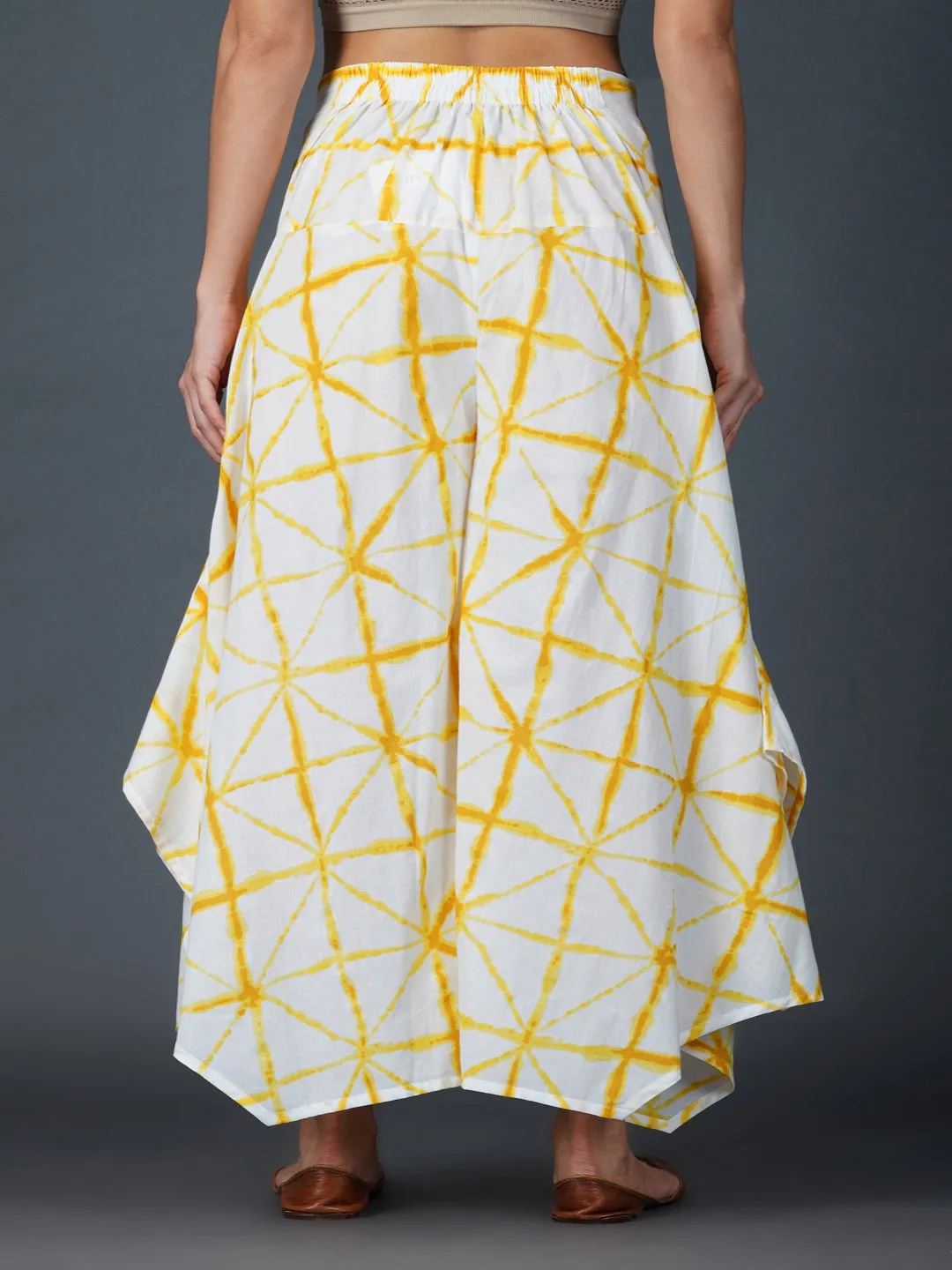 Yellow Shibori Print Assymetrical Pants