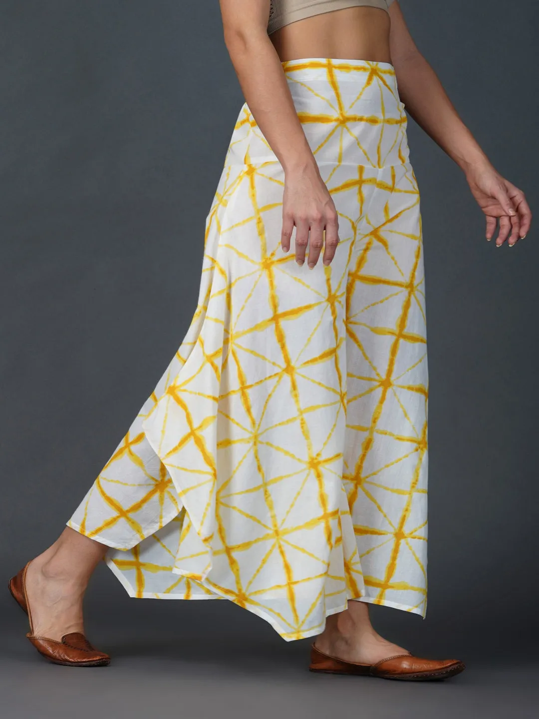 Yellow Shibori Print Assymetrical Pants